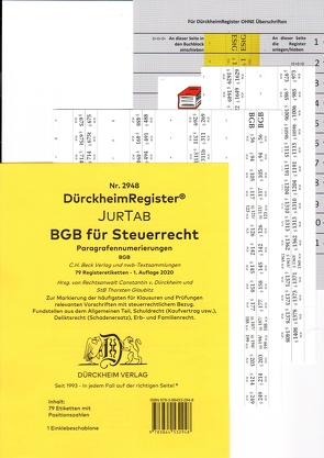 DürckheimRegister® BGB im Steuerrecht 2022, Gesetze und §§ , OHNE Stichworte von Dürckheim,  Constantin, Glaubitz,  Thorsten