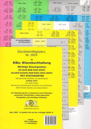 DürckheimRegister® 2825-BiBu- BilanzSteuerrecht – Wichtige Gesetze MIT STICHWORTEN für deine AO-AktG-BGB-EStG-EStR-GmbHG-HGB- KStG-UStG von Boeck,  Jessica, Dürckheim,  Constantin, Glaubitz,  Thorsten, Möller,  Sarah