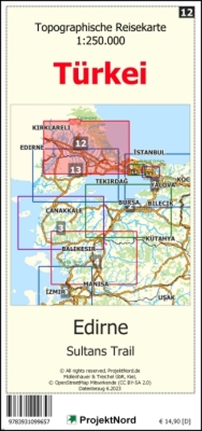 Edirne – Sultan´s Trail – Topographische Reisekarte 1:250.000 Türkei (Blatt 12) von Mollenhauer,  Jens Uwe