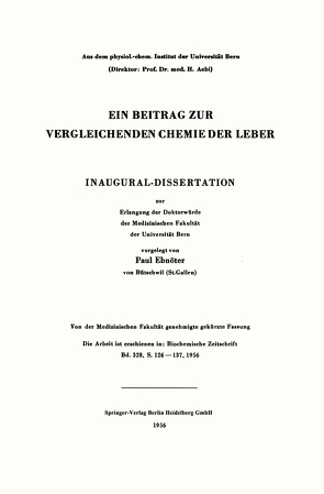 Ein Beitrag zur vergleichenden Chemie der Leber von Ebnöter,  Paul