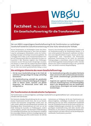 Ein Gesellschaftsvertrag für die Transformation von Wissenschaftlicher Beirat der Bundesregierung Globale Umweltveränderungen,  WBGU