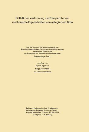 Einfluß der Verformung und Temperatur auf mechanische Eigenschaften von unlegiertem Titan von Bollenrath,  Hugo