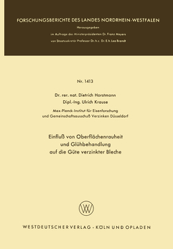 Einfluß von Oberflächenrauheit und Glühbehandlung auf die Güte verzinkter Bleche von Horstmann,  Dietrich