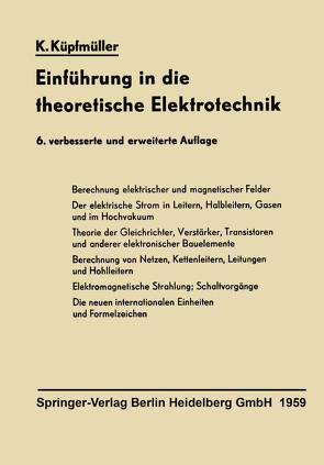 Einführung in die theoretische Elektrotechnik von Küpfmüller,  Karl