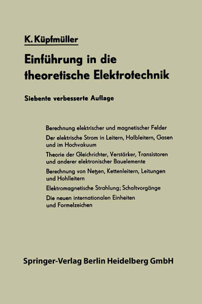 Einführung in die theoretische Elektrotechnik von Küpfmüller,  Karl