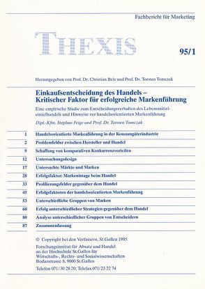 Einkaufsentscheidungen des Handels – Kritischer Faktor für erfolgreiche Markenführung von Belz,  Christian, Feige,  Stephan, Tomczak,  Torsten