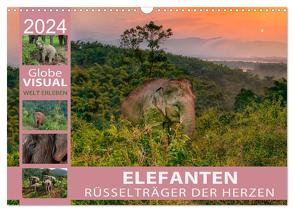 ELEFANTEN – Rüsselträger der Herzen (Wandkalender 2024 DIN A3 quer), CALVENDO Monatskalender von VISUAL,  Globe