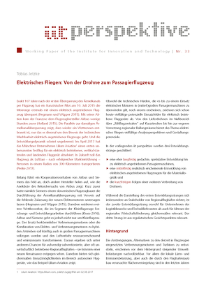 Elektrisches Fliegen: Von der Drohne zum Passagierflugzeug von Institut für Innovation und Technik (iit), Jetzke,  Tobias