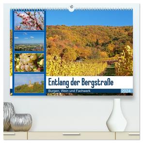 Entlang der Bergstraße Burgen, Wein und Fachwerk (hochwertiger Premium Wandkalender 2024 DIN A2 quer), Kunstdruck in Hochglanz von Andersen,  Ilona