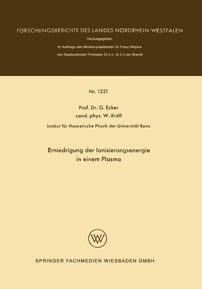 Erniedrigung der Ionisierungsenergie in einem Plasma von Ecker,  Günter