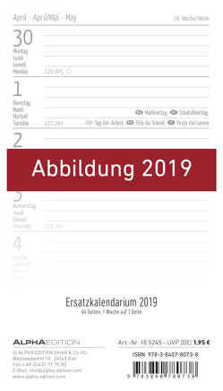 Ersatzkalendarium für Taschenplaner PVC 2020 – Bürokalender – Taschenplaner (9,5 x 16) – 64 Seiten von ALPHA EDITION