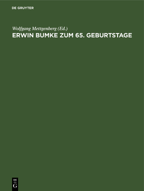 Erwin Bumke zum 65. Geburtstage von Mettgenberg,  Wolfgang