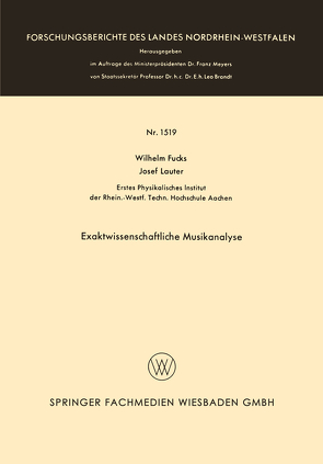 Exaktwissenschaftliche Musikanalyse von Fucks,  Wilhelm