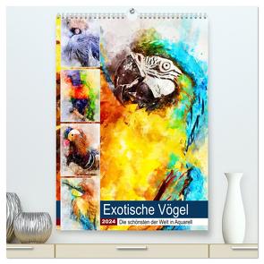 Exotische Vögel – Die Schönsten der Welt in Aquarell (hochwertiger Premium Wandkalender 2024 DIN A2 hoch), Kunstdruck in Hochglanz von Frost,  Anja