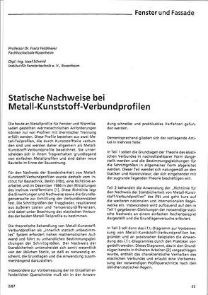 Fachartikel: Statische Nachweise bei Metall-Kunststoff-Verbundprofilen von ift Rosenheim GmbH