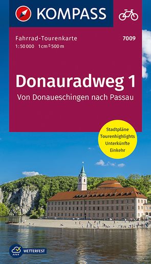 KOMPASS Fahrrad-Tourenkarte Donauradweg 1, von Donaueschingen nach Passau 1:50.000 von KOMPASS-Karten GmbH