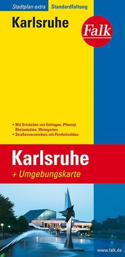 Falk Stadtplan Extra Standardfaltung Karlsruhe mit Ortsteilen von Ettlingen