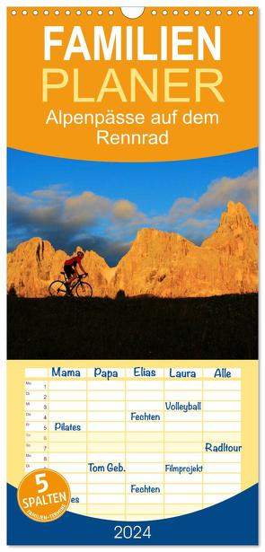 Familienplaner 2024 – Alpenpässe auf dem Rennrad „Himmlische Serpentinen“ mit 5 Spalten (Wandkalender, 21 x 45 cm) CALVENDO von Rotter,  Matthias