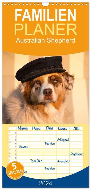 Familienplaner 2024 – Australian Shepherd mit 5 Spalten (Wandkalender, 21 x 45 cm) CALVENDO von Mirsberger www.tierpfoto.de,  Annett