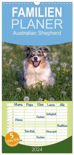 Familienplaner 2024 – Australian Shepherd mit 5 Spalten (Wandkalender, 21 x 45 cm) CALVENDO von Mirsberger www.tierpfoto.de,  Annett