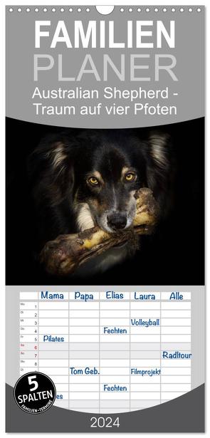 Familienplaner 2024 – Australian Shepherd – Traum auf vier Pfoten mit 5 Spalten (Wandkalender, 21 x 45 cm) CALVENDO von Mayer Tierfotografie,  Andrea