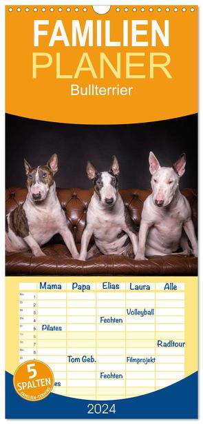 Familienplaner 2024 – Bullterrier mit 5 Spalten (Wandkalender, 21 x 45 cm) CALVENDO von Schubert,  Sven