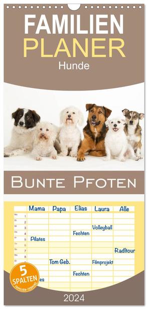 Familienplaner 2024 – Bunte Pfoten mit 5 Spalten (Wandkalender, 21 x 45 cm) CALVENDO von Noack,  Nicole