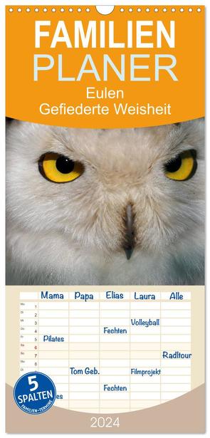 Familienplaner 2024 – Eulen. Gefiederte Weisheit mit 5 Spalten (Wandkalender, 21 x 45 cm) CALVENDO von Stanzer,  Elisabeth