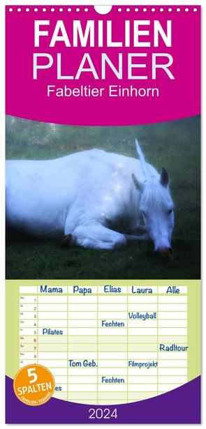 Familienplaner 2024 – Fabeltier Einhorn mit 5 Spalten (Wandkalender, 21 x 45 cm) CALVENDO von Brunner-Klaus,  Liselotte