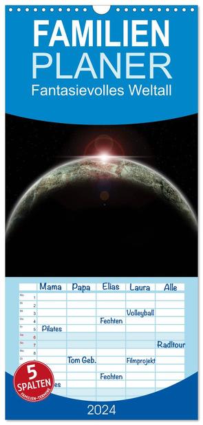 Familienplaner 2024 – Fantasievolles Weltall mit 5 Spalten (Wandkalender, 21 x 45 cm) CALVENDO von Geiling,  Wibke