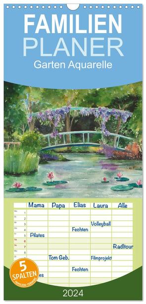 Familienplaner 2024 – Garten Aquarelle mit 5 Spalten (Wandkalender, 21 x 45 cm) CALVENDO von Krause,  Jitka