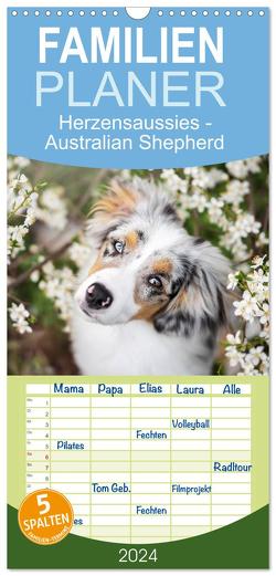 Familienplaner 2024 – Herzensaussies – Australian Shepherd mit 5 Spalten (Wandkalender, 21 x 45 cm) CALVENDO von Kudla,  Madlen