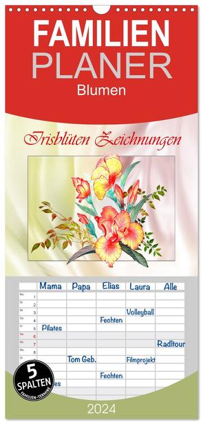 Familienplaner 2024 – Irisblüten Zeichnungen mit 5 Spalten (Wandkalender, 21 x 45 cm) CALVENDO von Djeric,  Dusanka