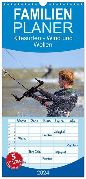 Familienplaner 2024 – Kitesurfen – Wind und Wellen mit 5 Spalten (Wandkalender, 21 x 45 cm) CALVENDO von Bleicher,  Renate