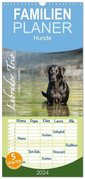 Familienplaner 2024 – Labrador Trio – 3 Farben, 3 Freunde mit 5 Spalten (Wandkalender, 21 x 45 cm) CALVENDO von Strunz,  Cornelia