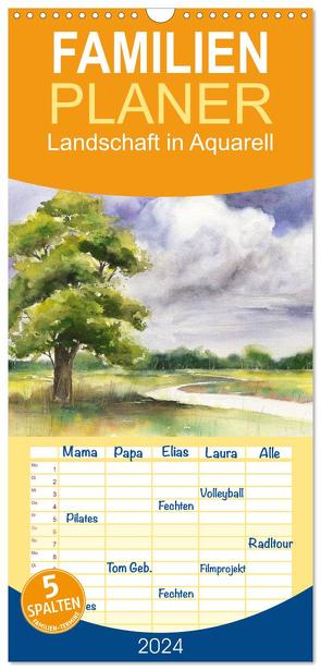 Familienplaner 2024 – Landschaft in Aquarell mit 5 Spalten (Wandkalender, 21 x 45 cm) CALVENDO von Krause,  Jitka