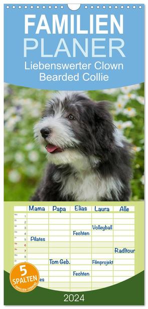 Familienplaner 2024 – Liebenswerter Clown Bearded Collie mit 5 Spalten (Wandkalender, 21 x 45 cm) CALVENDO von Starick,  Sigrid