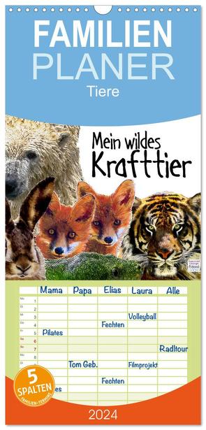 Familienplaner 2024 – Mein wildes Krafttier voller Achtsamkeit mit 5 Spalten (Wandkalender, 21 x 45 cm) CALVENDO von Ryzek,  Astrid