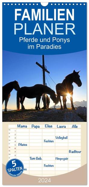 Familienplaner 2024 – Pferde und Ponys im Paradies mit 5 Spalten (Wandkalender, 21 x 45 cm) CALVENDO von Kramer,  Christa