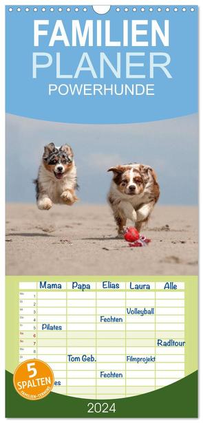 Familienplaner 2024 – POWERHUNDE 2024 mit 5 Spalten (Wandkalender, 21 x 45 cm) CALVENDO von Mirsberger,  Annett