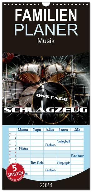 Familienplaner 2024 – Schlagzeug onstage mit 5 Spalten (Wandkalender, 21 x 45 cm) CALVENDO von Bleicher,  Renate