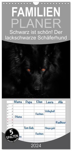 Familienplaner 2024 – Schwarz ist schön! Der lackschwarze altdeutsche Schäferhund mit 5 Spalten (Wandkalender, 21 x 45 cm) CALVENDO von Werz,  Rena