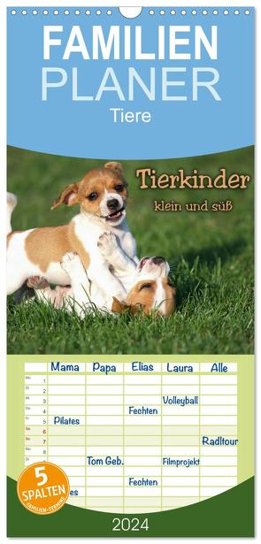 Familienplaner 2024 – Tierkinder klein und süß mit 5 Spalten (Wandkalender, 21 x 45 cm) CALVENDO von Seiboth,  Berit