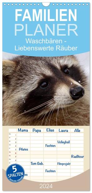 Familienplaner 2024 – Waschbären mit 5 Spalten (Wandkalender, 21 x 45 cm) CALVENDO von Berg,  Martina
