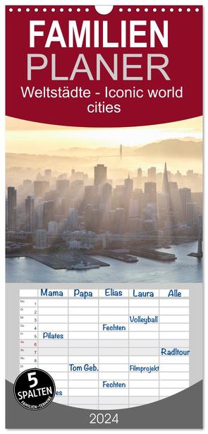 Familienplaner 2024 – Weltstädte – Iconic world cities mit 5 Spalten (Wandkalender, 21 x 45 cm) CALVENDO von Colombo,  Matteo