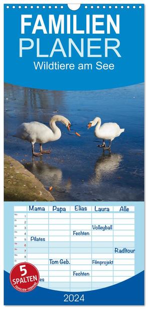 Familienplaner 2024 – WILDTIERE AM SEE mit 5 Spalten (Wandkalender, 21 x 45 cm) CALVENDO von boeTtchEr,  U