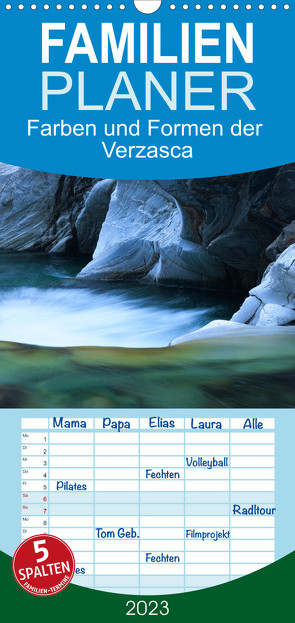 Familienplaner Farben und Formen der Verzasca (Wandkalender 2023 , 21 cm x 45 cm, hoch) von Schaefer,  Marcel