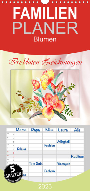 Familienplaner Irisblüten Zeichnungen (Wandkalender 2023 , 21 cm x 45 cm, hoch) von Djeric,  Dusanka
