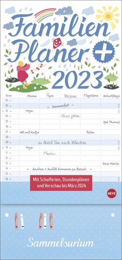 Familienplaner plus Clips 2023. Familienkalender mit 5 Spalten. Familien-Wandkalender mit Schulferien. Großer Wandplaner inklusive Clips zum Anheften von Notizen von Heye