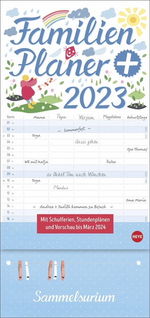 Familienplaner plus Clips 2023. Familienkalender mit 5 Spalten. Familien-Wandkalender mit Schulferien. Großer Wandplaner inklusive Clips zum Anheften von Notizen von Heye